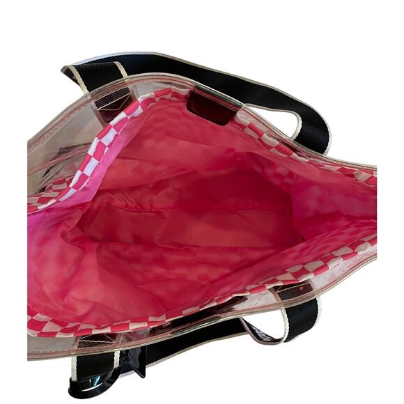 Betsey Johnson Betseyville Clear Tote Bag Pink Checkered Lining, Studded Detail - Picture 5 of 10